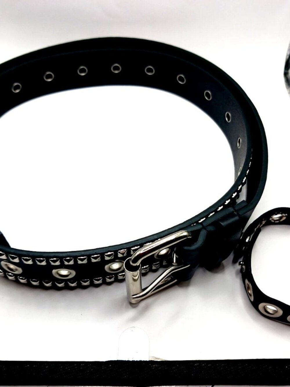 Large Grommet  Double Row Studded Vegan Leather Belt  + Rubber Grommet Bracelet